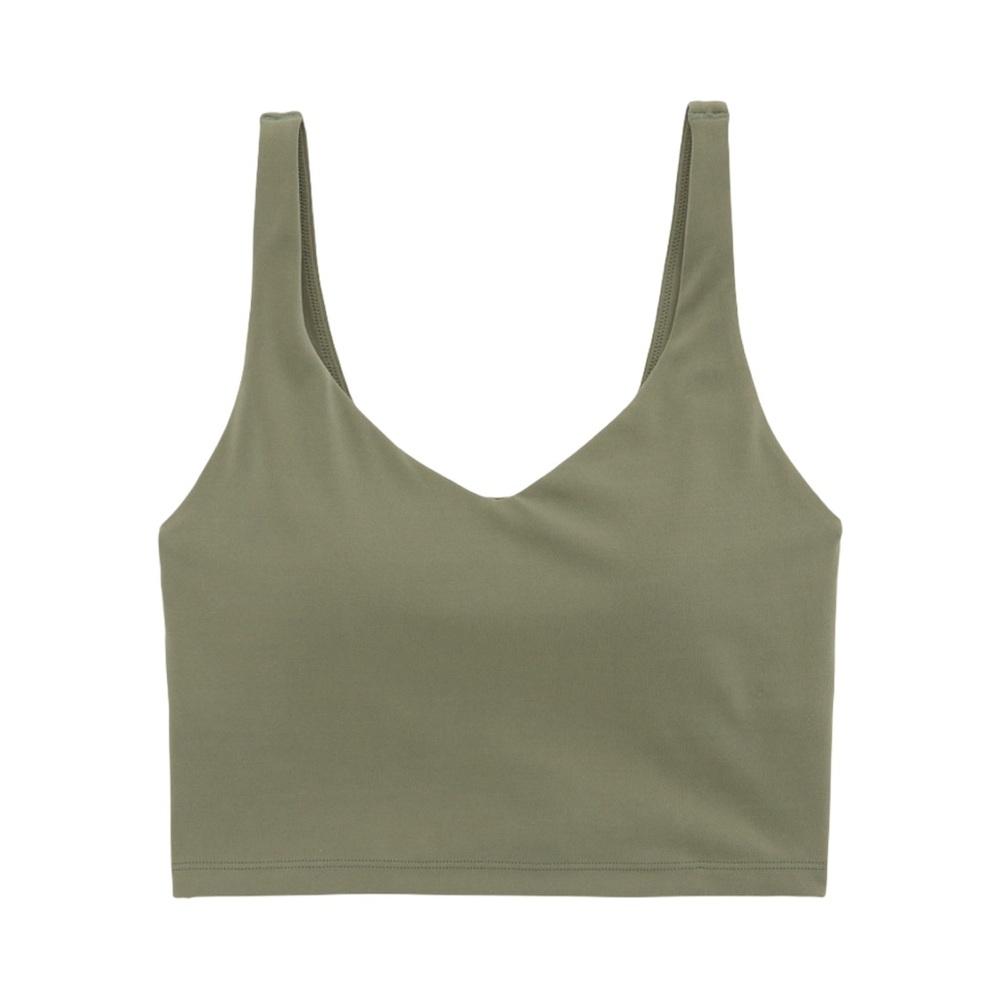 OFFLINE By Aerie Real Me Low Key Longline Sports Bra in Olive Green color